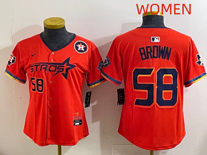 Women Houston Astros #58 Brown Orange Fourth generation Joint Name 2025 Nike MLB Jersey style 5->women mlb jersey->Women Jersey